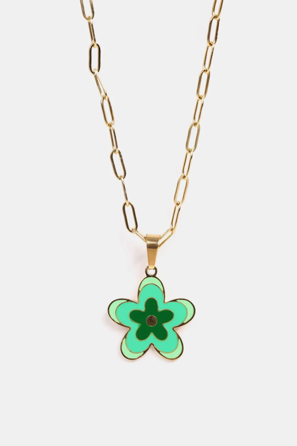 Lovcia Flower Pendant Stainless Steel Necklace-Necklaces-Mid Green-One Size-Mid Green