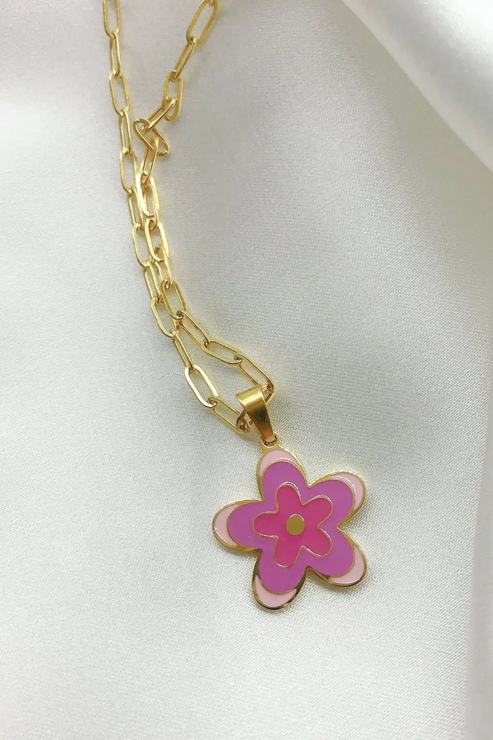 Lovcia Flower Pendant Stainless Steel Necklace-Necklaces-Purple-One Size-Purple