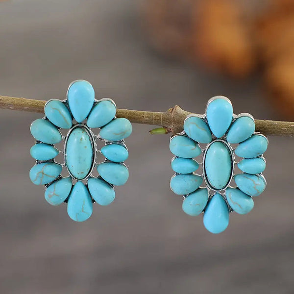 Lovcia Flower Shape Artificial Turquoise Earrings-Earrings-Silver-One Size-Silver