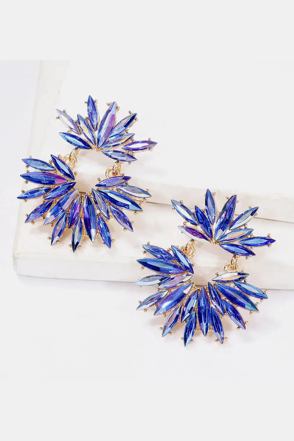Lovcia Flower Shape Glass Stone Dangle Earrings-Earrings-Cobalt Blue-One Size-Cobalt Blue