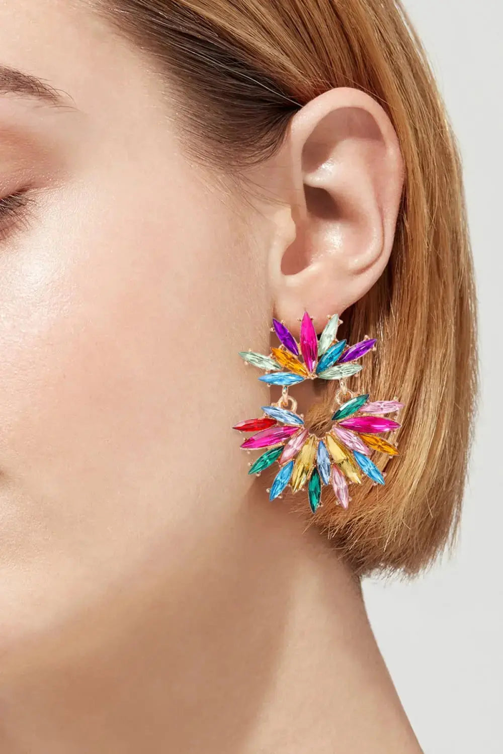 Lovcia Flower Shape Glass Stone Dangle Earrings-Earrings-Cobalt Blue-One Size-Cobalt Blue