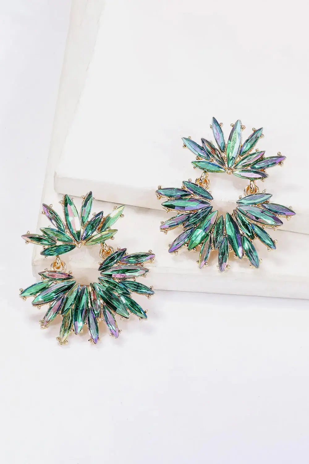 Lovcia Flower Shape Glass Stone Dangle Earrings-Earrings-Cobalt Blue-One Size-Cobalt Blue