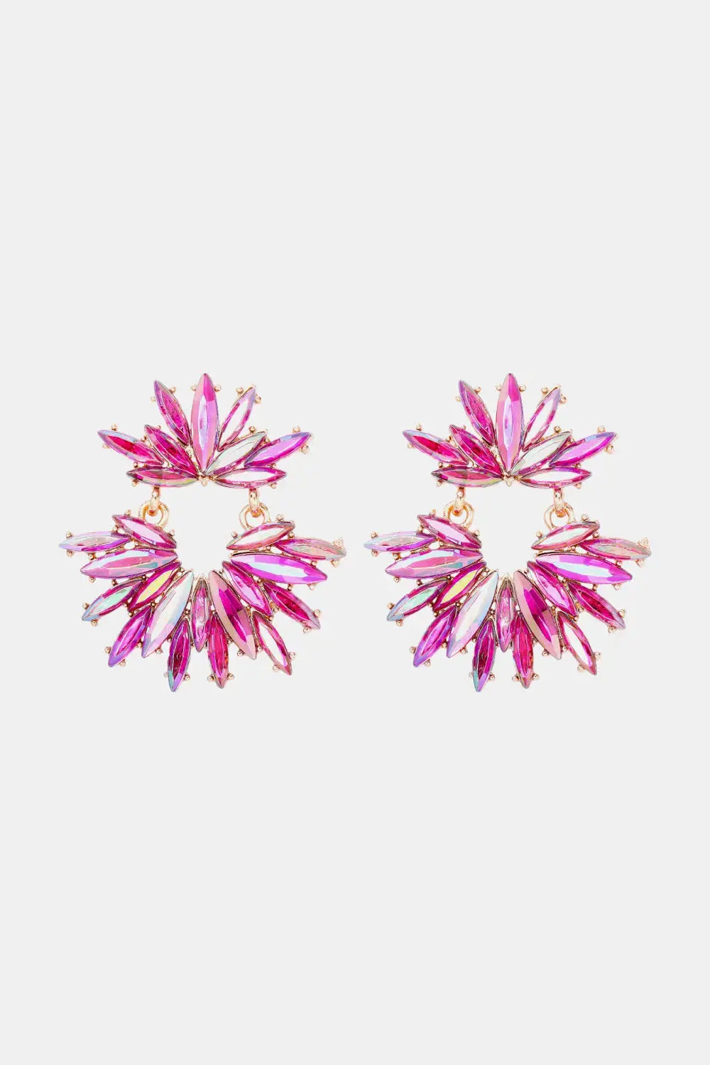 Lovcia Flower Shape Glass Stone Dangle Earrings-Earrings-Hot Pink-One Size-Hot Pink
