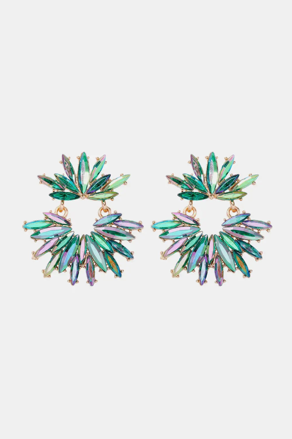 Lovcia Flower Shape Glass Stone Dangle Earrings-Earrings-Mid Green-One Size-Mid Green
