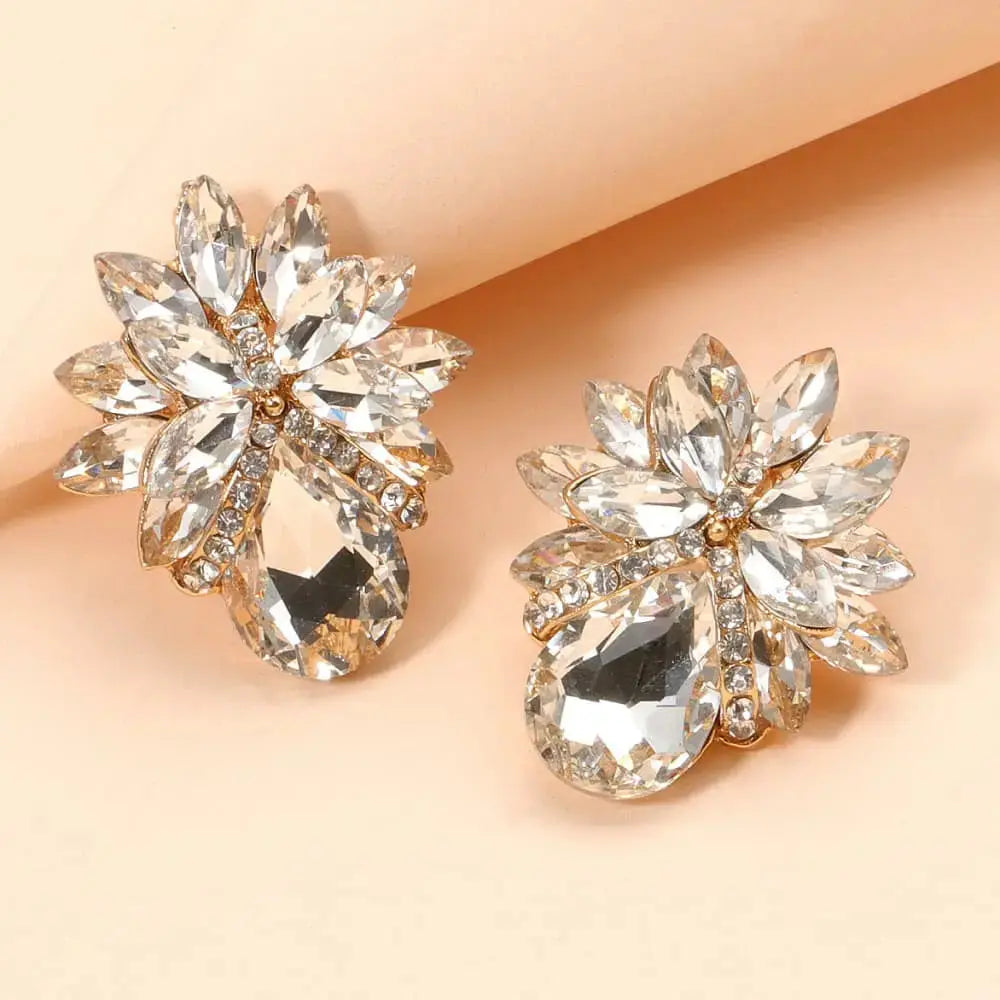 Lovcia Flower Shape Glass Stone Stud Earrings-Earrings-Black-One Size-Black