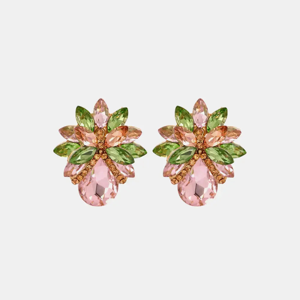 Lovcia Flower Shape Glass Stone Stud Earrings-Earrings-Dusty Pink-One Size-Dusty Pink