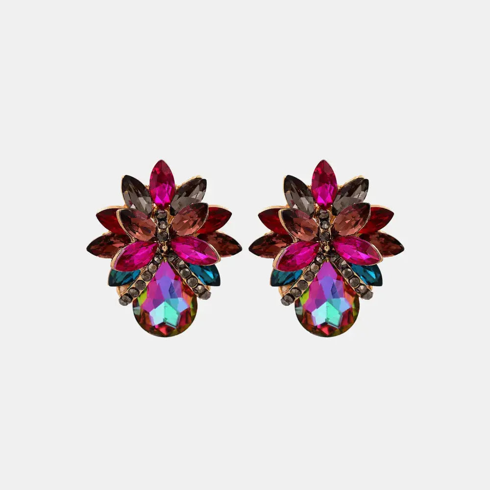 Lovcia Flower Shape Glass Stone Stud Earrings-Earrings-Multicolor-One Size-Multicolor
