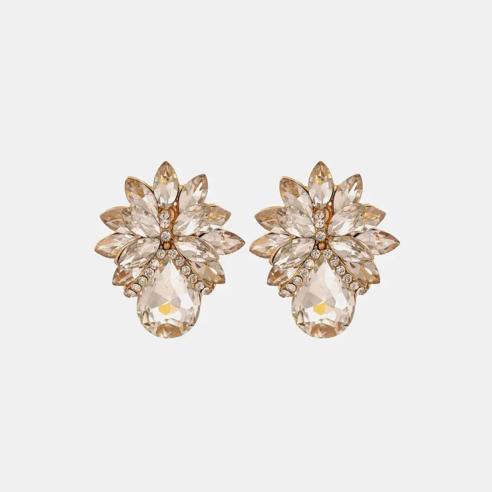 Lovcia Flower Shape Glass Stone Stud Earrings-Earrings-Transparent-One Size-Transparent