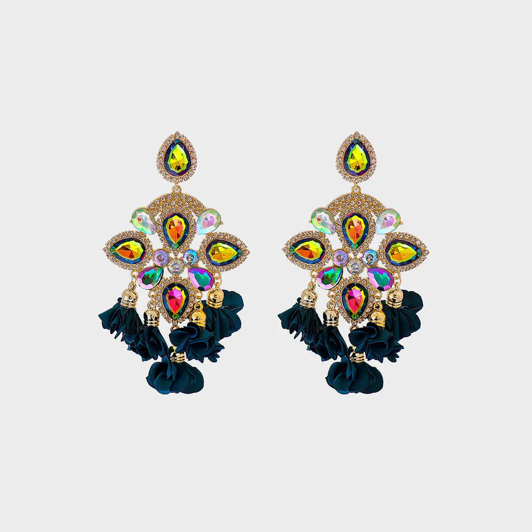 Lovcia Flower Shape Rhinestone Alloy Dangle Earrings-Earrings-Blueberry-One Size-Blueberry