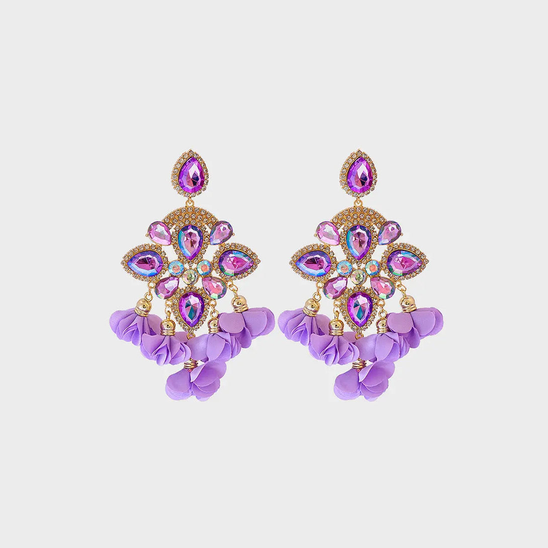 Lovcia Flower Shape Rhinestone Alloy Dangle Earrings-Earrings-Lavender-One Size-Lavender