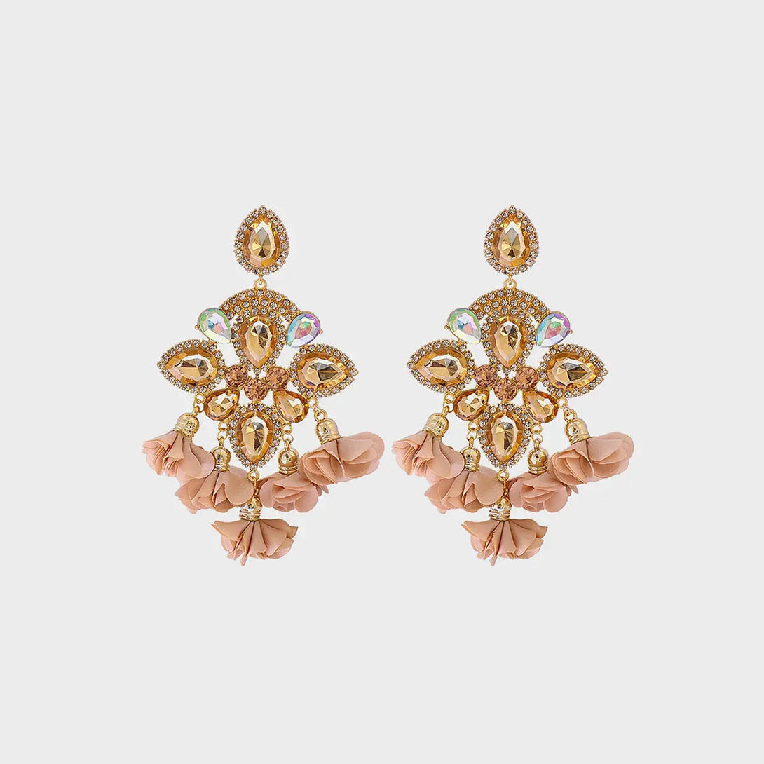 Lovcia Flower Shape Rhinestone Alloy Dangle Earrings-Earrings-Rose Gold-One Size-Rose Gold
