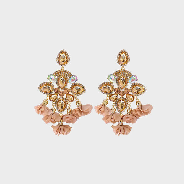 Lovcia Flower Shape Rhinestone Alloy Dangle Earrings-Earrings-Rose Gold-One Size-Rose Gold