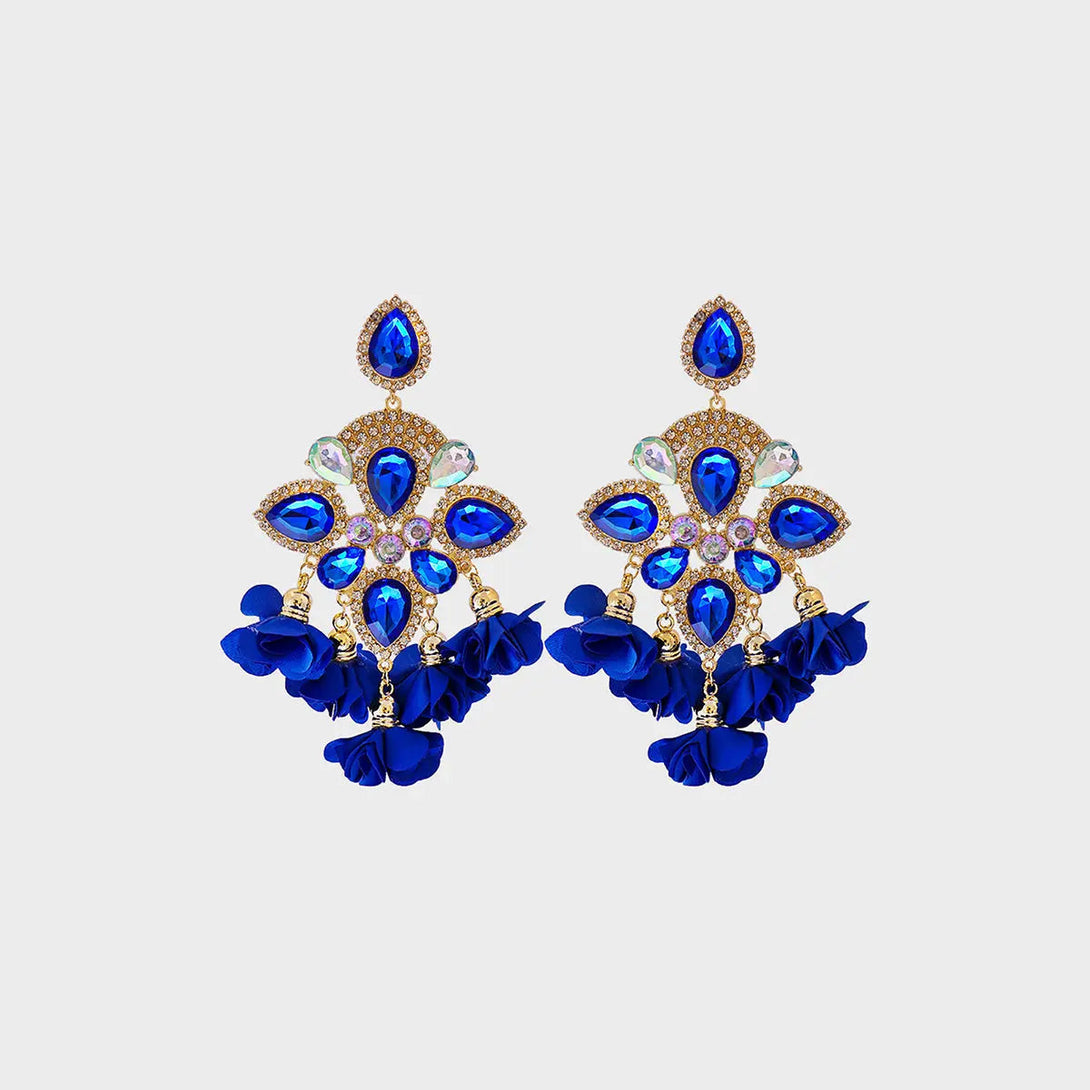 Lovcia Flower Shape Rhinestone Alloy Dangle Earrings-Earrings-Royal Blue-One Size-Royal Blue