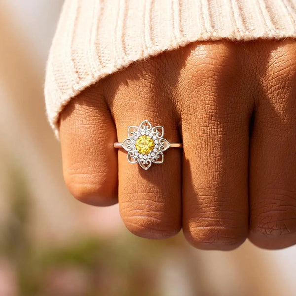 Lovcia Flower Shape Zircon Platinum-Plated 925 Sterling Silver Ring-Rings-Silver-6-Silver