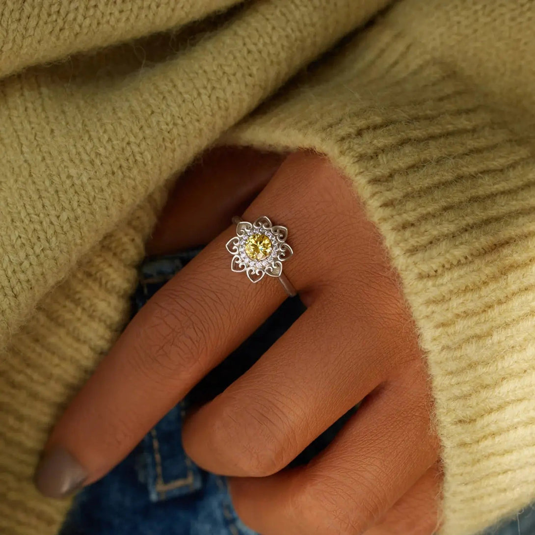 Lovcia Flower Shape Zircon Platinum-Plated 925 Sterling Silver Ring-Rings-Silver-6-Silver