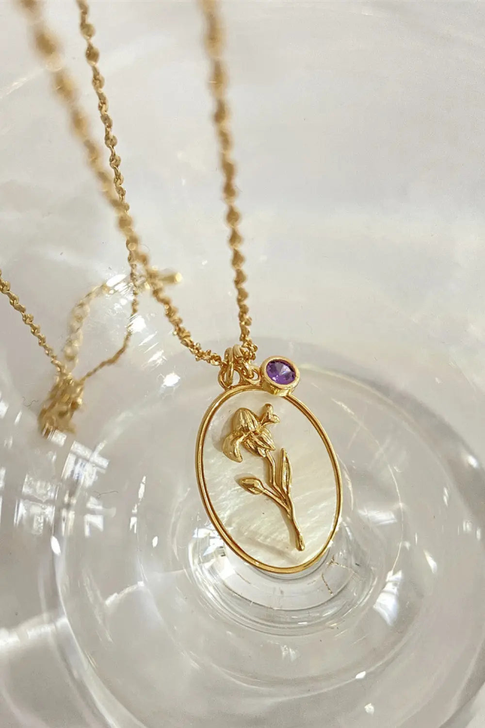 Lovcia Flower Shell Pendant Copper Necklace-Necklaces-February-Iris-One Size-February-Iris
