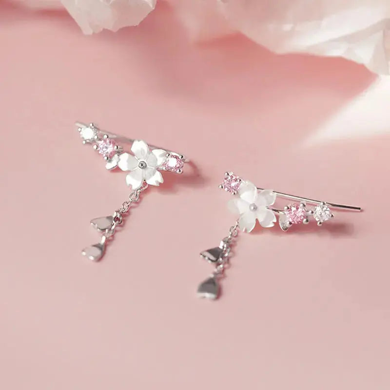 Lovcia Flower Sterling Silver Earrings, Super Fairy Design, Long Temperament Earrings-Earrings-Silver-Silver
