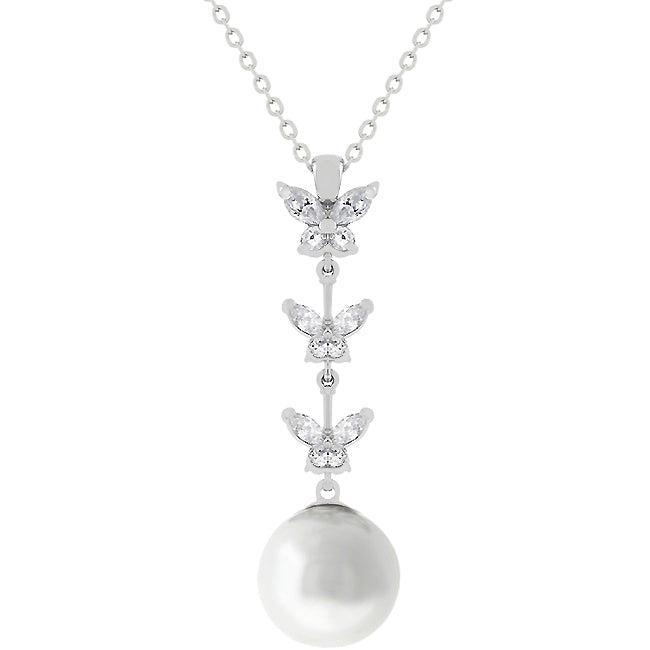 Lovcia Fluttering Butterfly Pearl Necklace-Pendants-