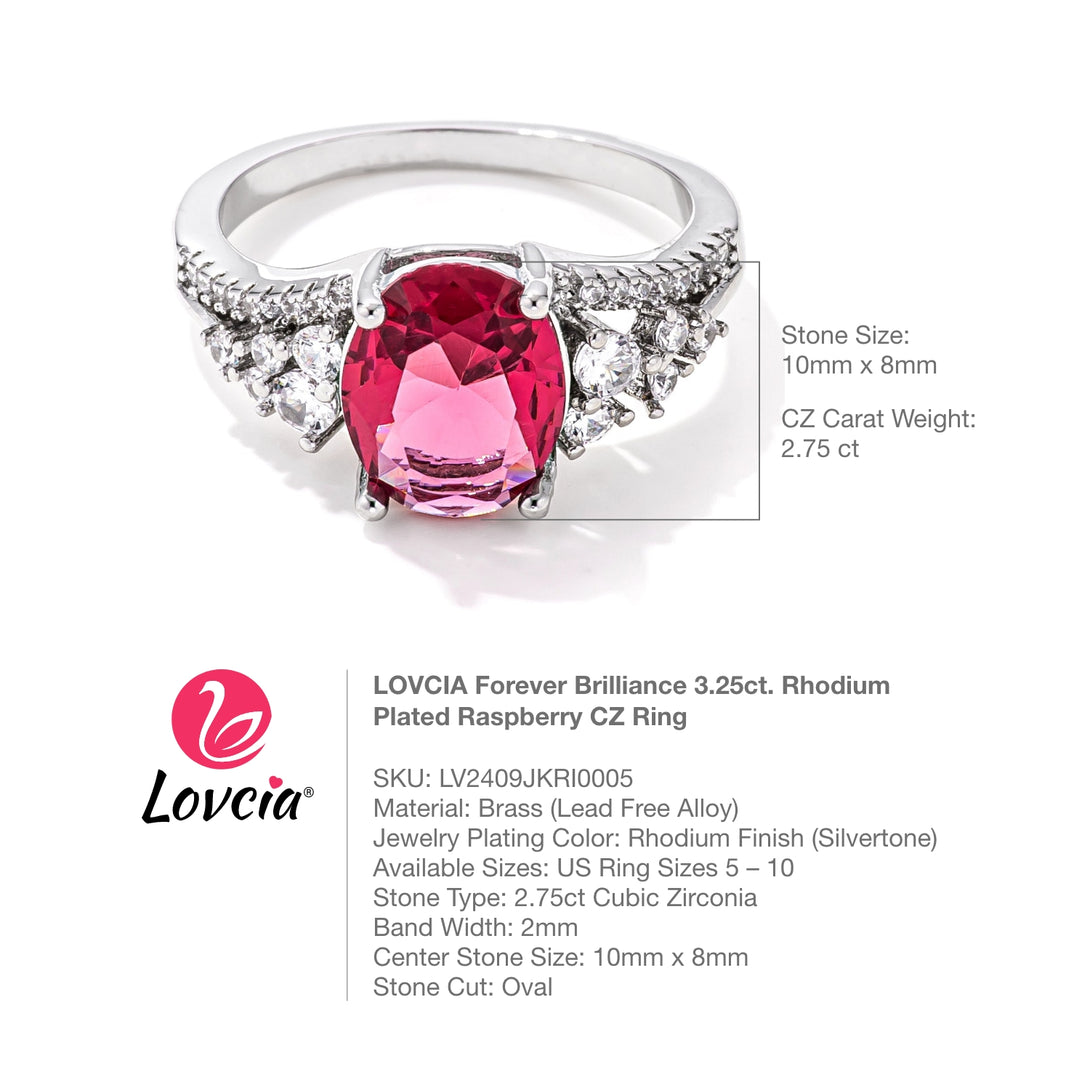 Lovcia Forever Brilliance 3.25ct. Rhodium Plated Raspberry CZ Ring-Rings-5-5