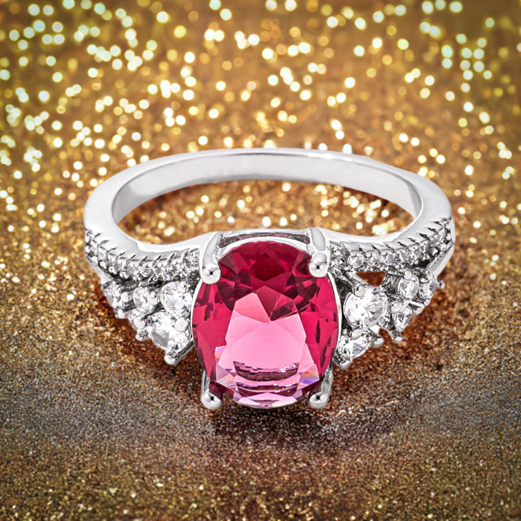 Lovcia Forever Brilliance 3.25ct. Rhodium Plated Raspberry CZ Ring-Rings-5-5