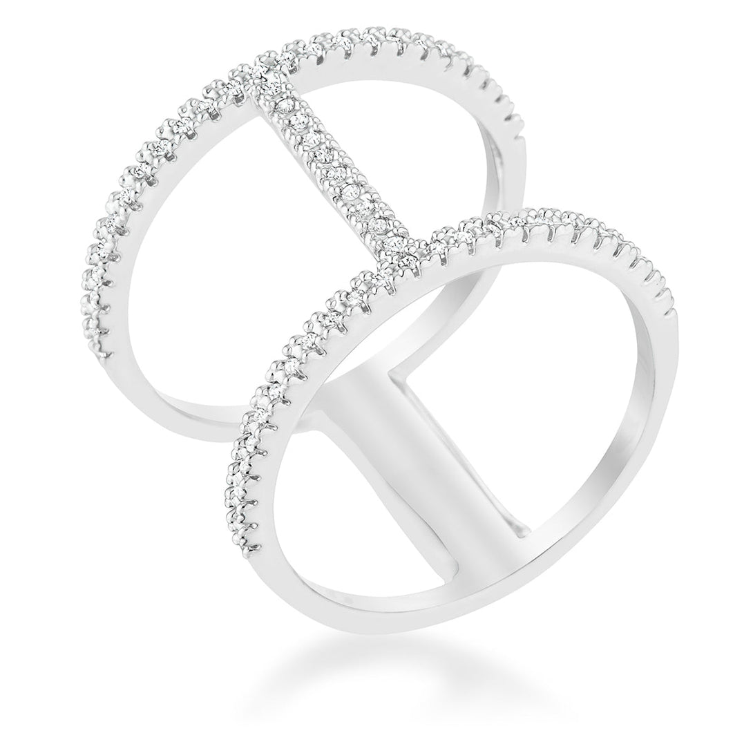 Lovcia Forever Contemporary Open Band Ring with 0.3ct CZ and Rhodium Finish-Rings-5-5