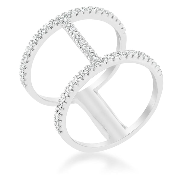 Lovcia Forever Contemporary Open Band Ring with 0.3ct CZ and Rhodium Finish-Rings-5-5