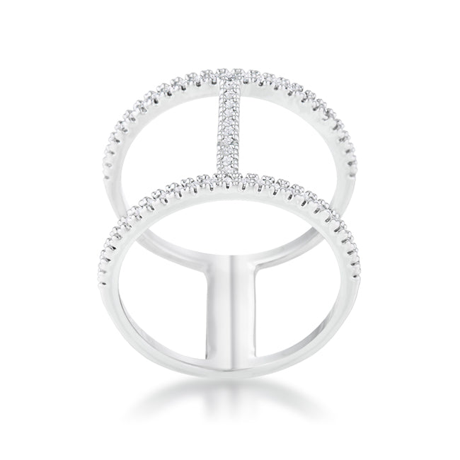 Lovcia Forever Contemporary Open Band Ring with 0.3ct CZ and Rhodium Finish-Rings-5-5