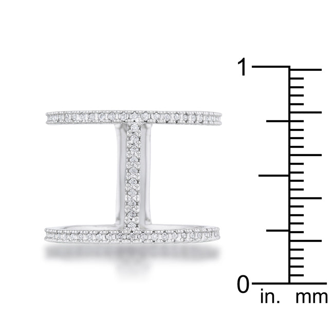 Lovcia Forever Contemporary Open Band Ring with 0.3ct CZ and Rhodium Finish-Rings-5-5
