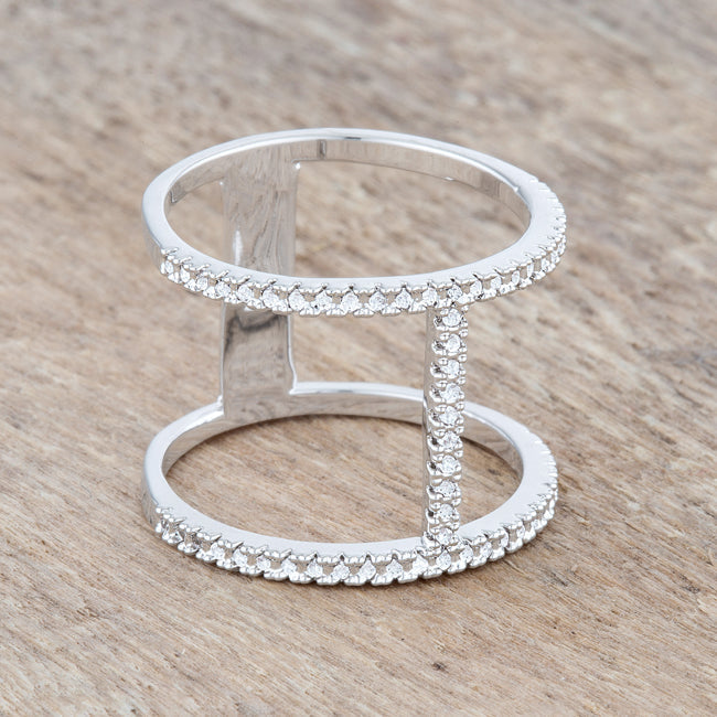 Lovcia Forever Contemporary Open Band Ring with 0.3ct CZ and Rhodium Finish-Rings-5-5