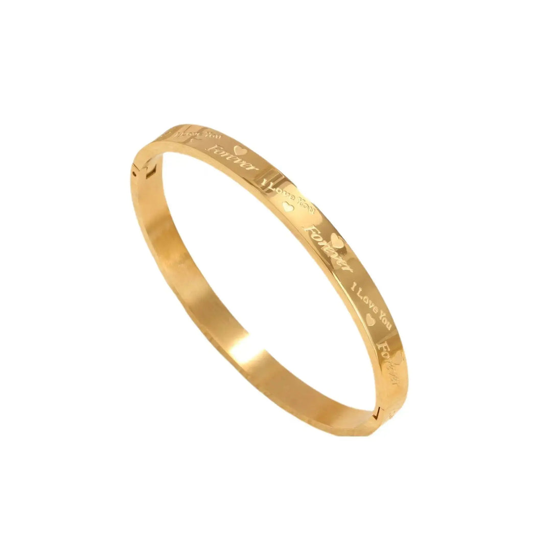Lovcia Forever Love Stainless Steel Bangle Bracelet for Women-Bracelets-Gold-Gold