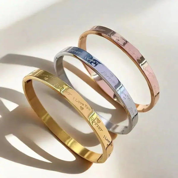 Lovcia Forever Love Stainless Steel Bangle Bracelet for Women-Bracelets-Rose Gold-Rose Gold