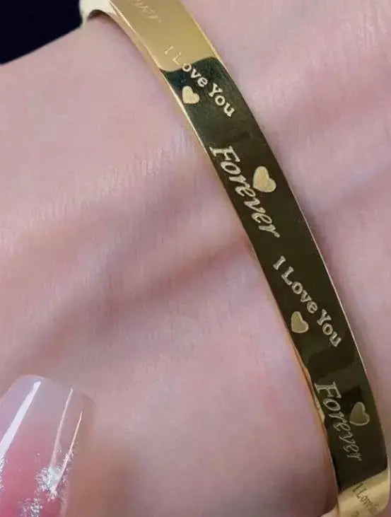 Lovcia Forever Love Stainless Steel Bangle Bracelet for Women-Bracelets-Rose Gold-Rose Gold
