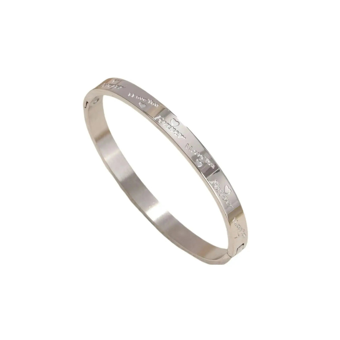 Lovcia Forever Love Stainless Steel Bangle Bracelet for Women-Bracelets-Silver-Silver