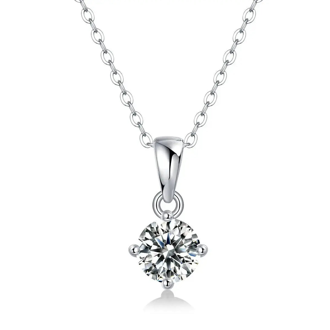 Lovcia Four Claw Moissanite CZ Necklace 925 Sterling Silver-Necklaces-1 ct ( Certificate Included )-1 ct ( Certificate Included )