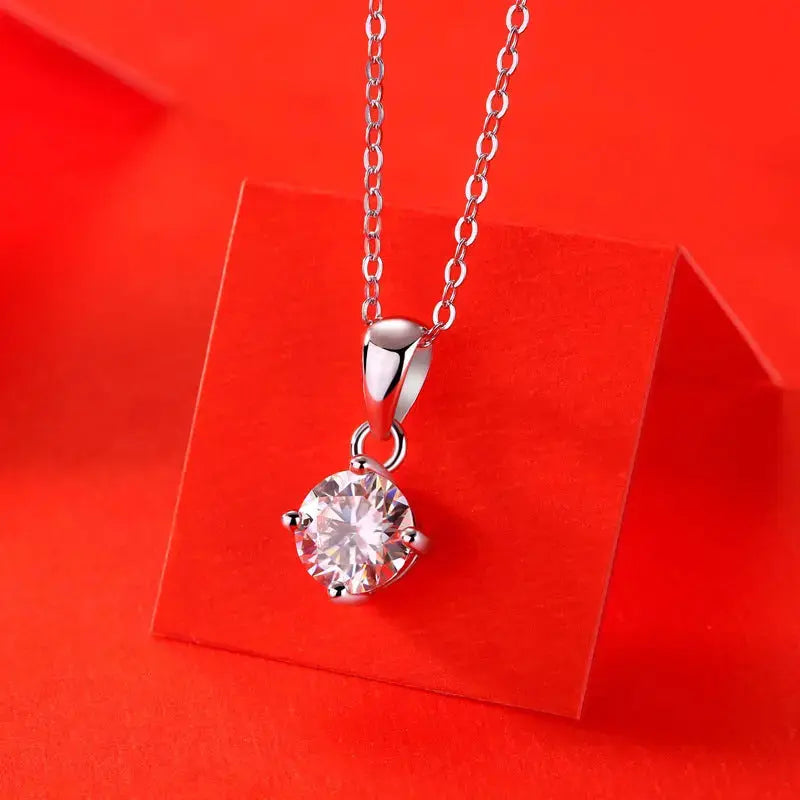 Lovcia Four Claw Moissanite CZ Necklace 925 Sterling Silver-Necklaces-1 ct ( Certificate Included )-1 ct ( Certificate Included )