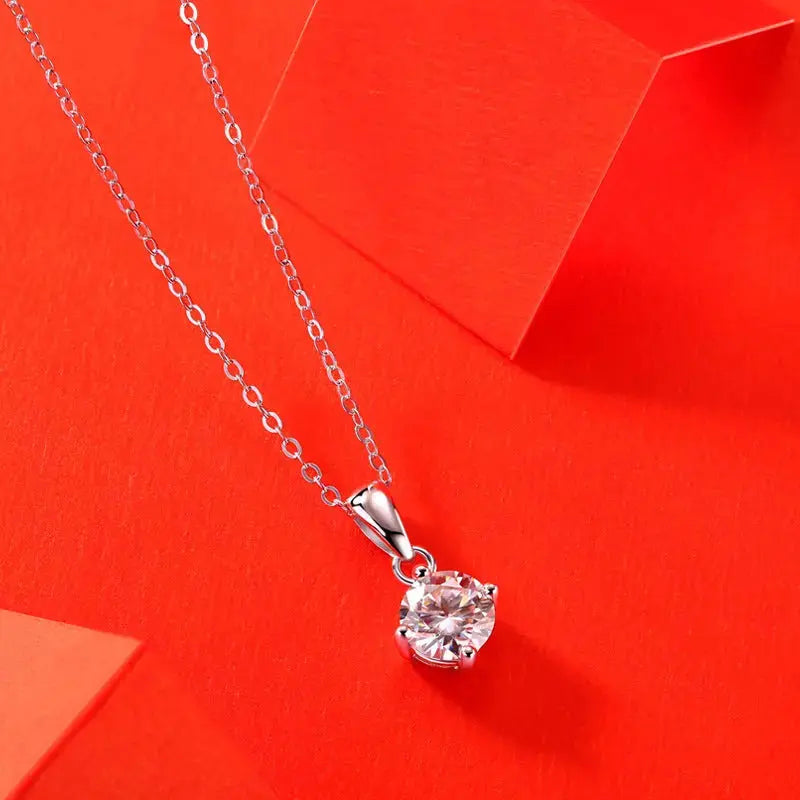 Lovcia Four Claw Moissanite CZ Necklace 925 Sterling Silver-Necklaces-1 ct ( Certificate Included )-1 ct ( Certificate Included )
