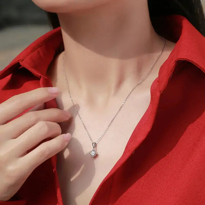 Lovcia Four Claw Moissanite CZ Necklace 925 Sterling Silver-Necklaces-1 ct ( Certificate Included )-1 ct ( Certificate Included )