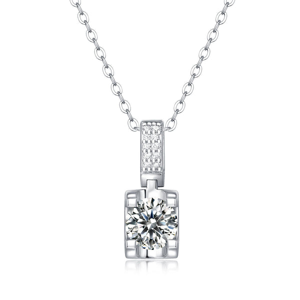 Lovcia Four Claw Moissanite CZ Pendant Necklace 925 Silver-Necklaces-1 ct ( Certificate Included )-1 ct ( Certificate Included )