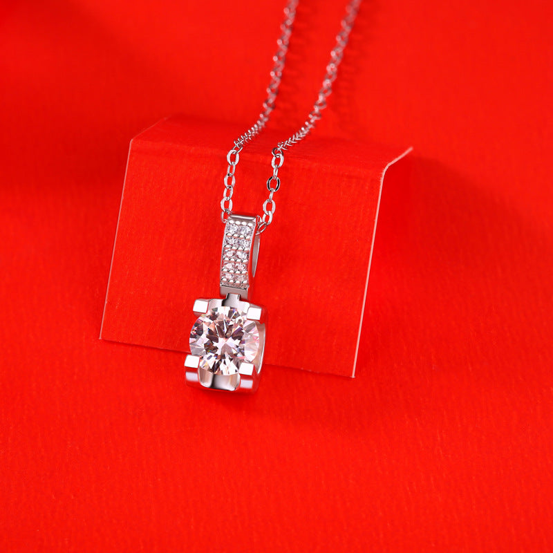 Lovcia Four Claw Moissanite CZ Pendant Necklace 925 Silver-Necklaces-1 ct ( Certificate Included )-1 ct ( Certificate Included )