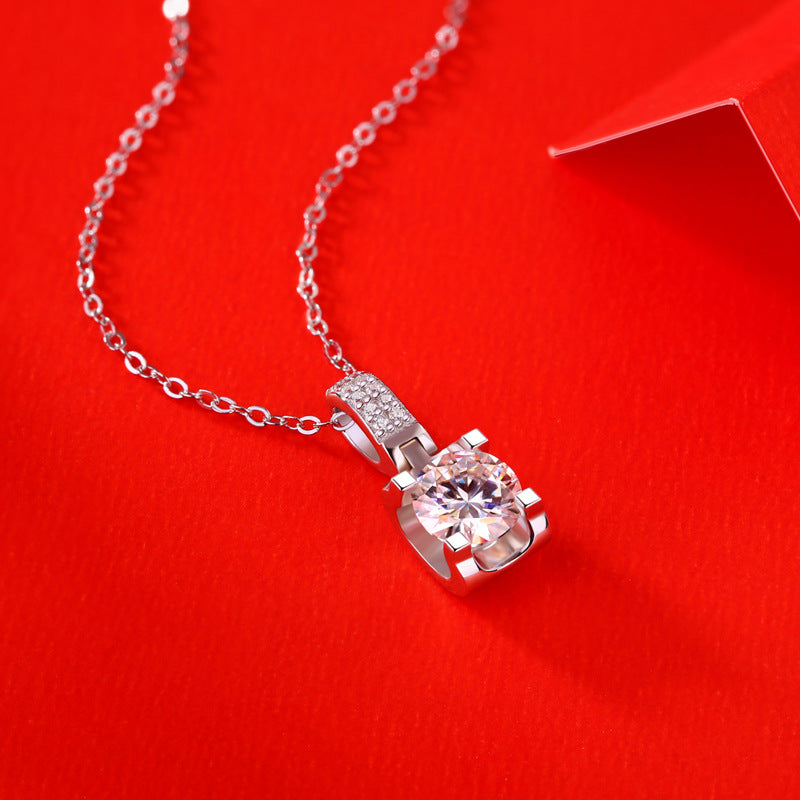 Lovcia Four Claw Moissanite CZ Pendant Necklace 925 Silver-Necklaces-1 ct ( Certificate Included )-1 ct ( Certificate Included )