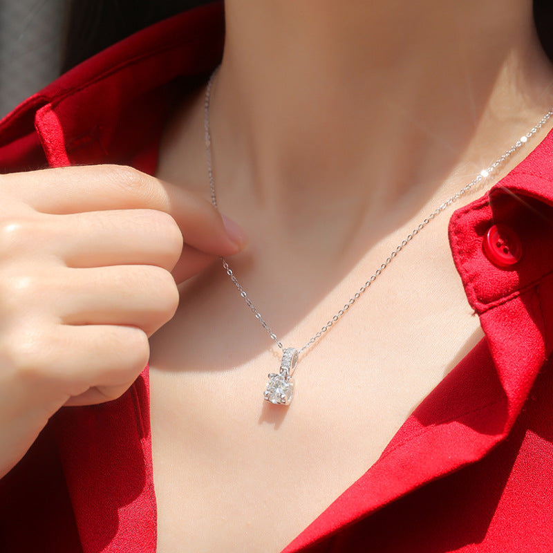 Lovcia Four Claw Moissanite CZ Pendant Necklace 925 Silver-Necklaces-1 ct ( Certificate Included )-1 ct ( Certificate Included )