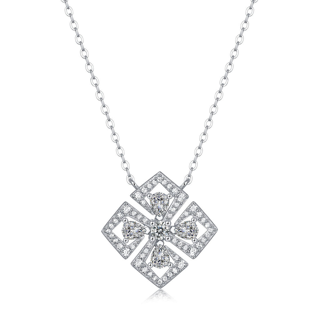 Lovcia Four Leaf Clover Necklace Sterling Silver CZ-Necklaces-0.1ct Moissanite CZ-0.1ct Moissanite CZ