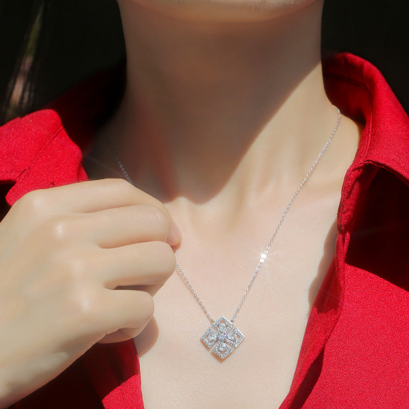 Lovcia Four Leaf Clover Necklace Sterling Silver CZ-Necklaces-0.1ct Moissanite CZ-0.1ct Moissanite CZ