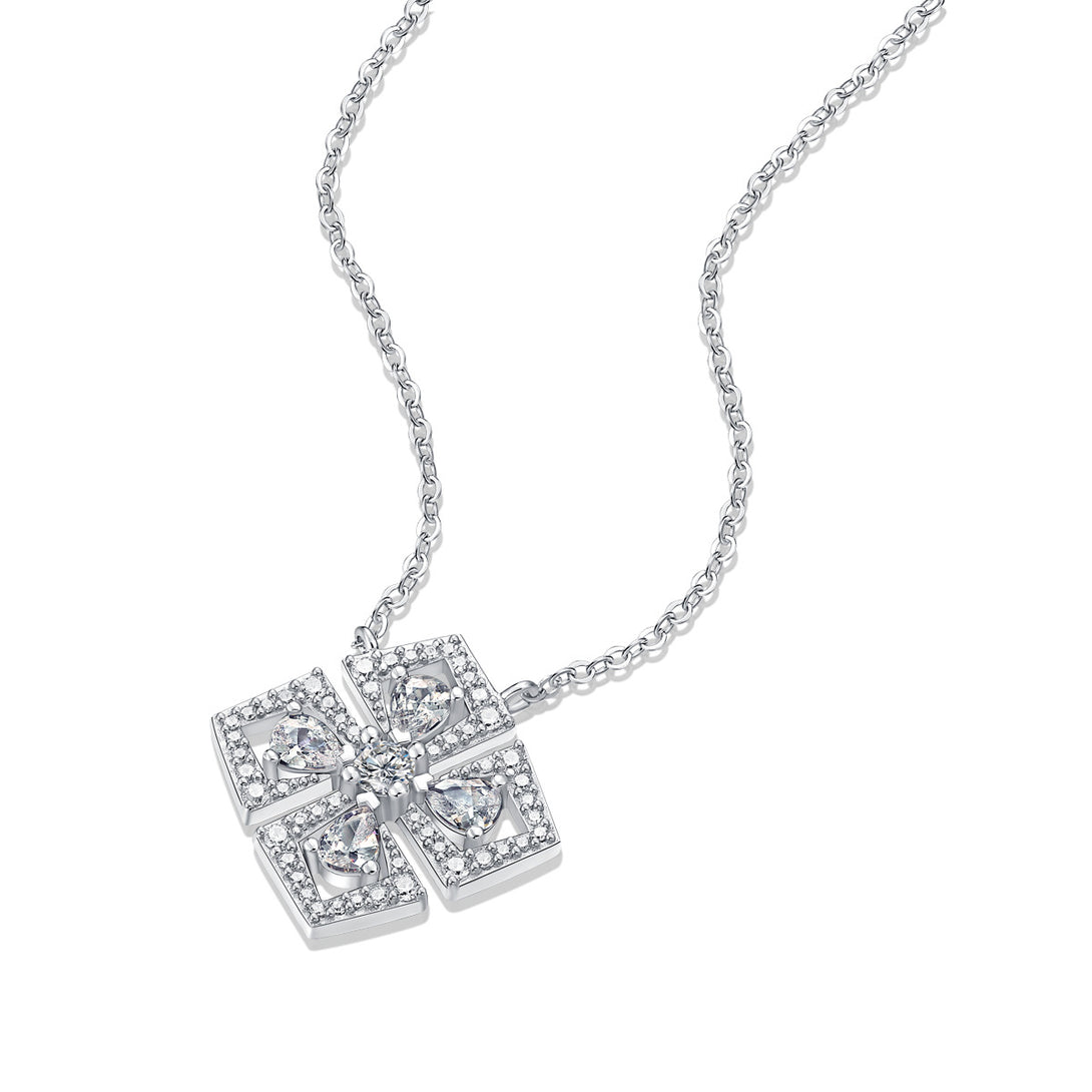 Lovcia Four Leaf Clover Necklace Sterling Silver CZ-Necklaces-0.1ct Moissanite CZ-0.1ct Moissanite CZ