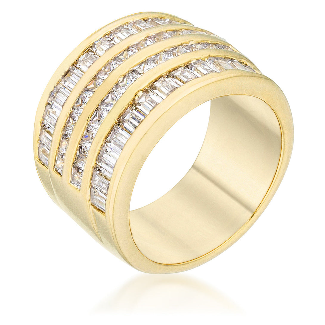 Lovcia Four Row 18k Gold Plated Cubic Zirconia Ring-Rings-5-5