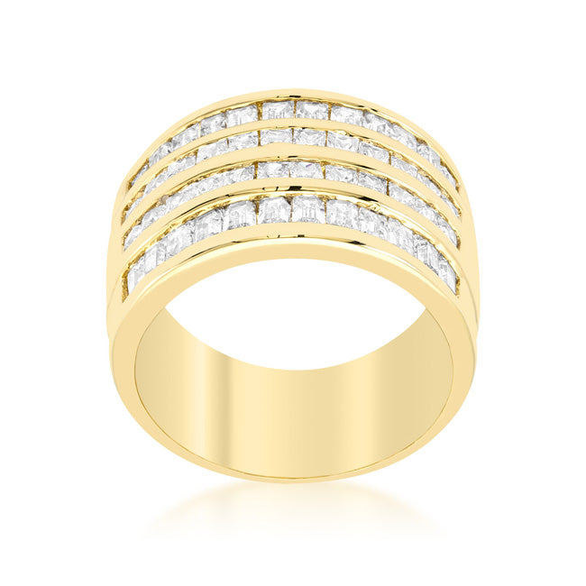 Lovcia Four Row 18k Gold Plated Cubic Zirconia Ring-Rings-5-5