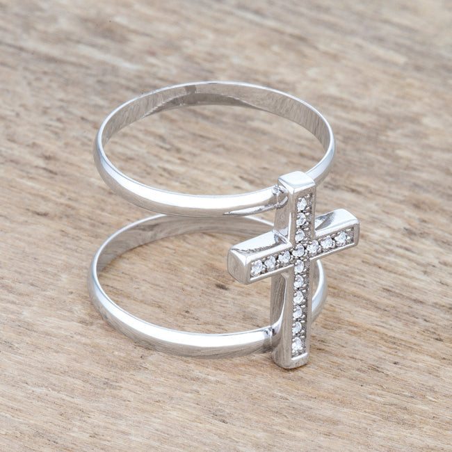 Lovcia Francis 0.08ct CZ Rhodium Open-Design Cross Ring-Rings-5-5