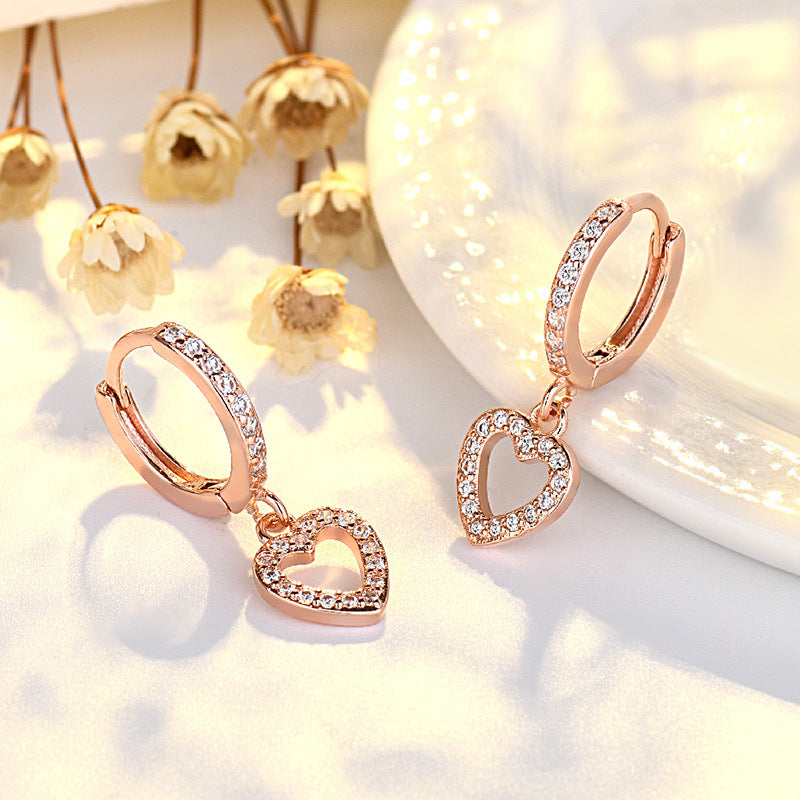 Lovcia French Luxury Retro Style Gold Plated Sterling Silver Heart Earrings for Women-Earrings-Rose Gold-Rose Gold