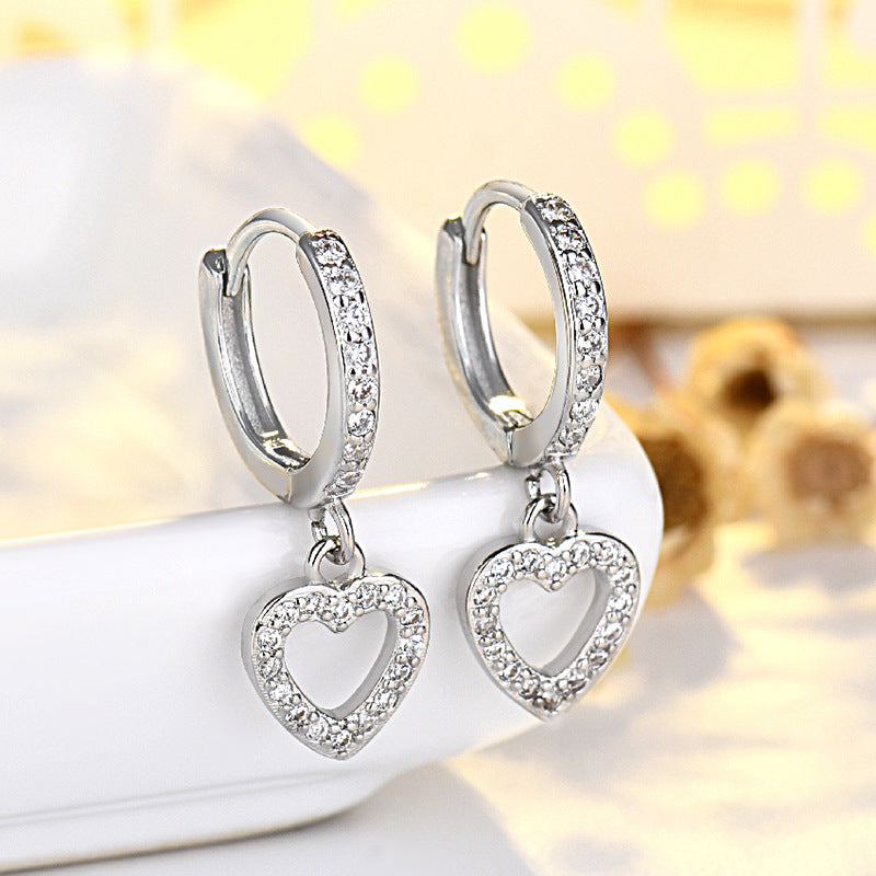 Lovcia French Luxury Retro Style Gold Plated Sterling Silver Heart Earrings for Women-Earrings-White Gold Color-White Gold Color