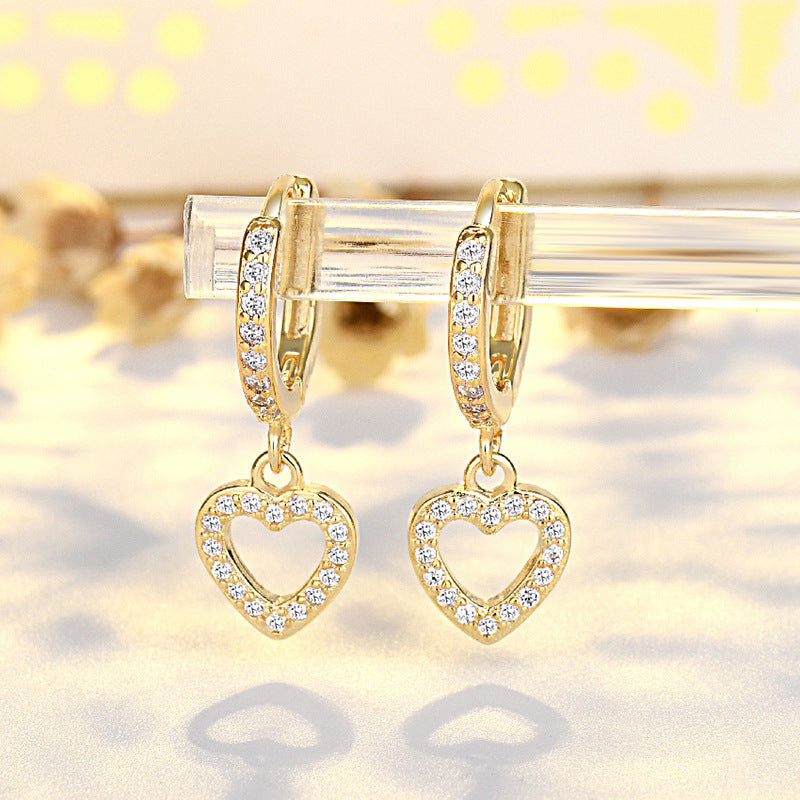 Lovcia French Luxury Retro Style Gold Plated Sterling Silver Heart Earrings for Women-Earrings-Yellow Gold-Yellow Gold